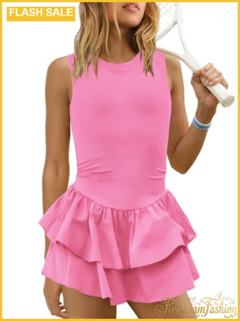 Women's Athletic Tennis Dress with Built-in Shorts Backless Workout Golf Mini